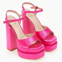 The Fashion Project Πέδιλα Platform σατέν με μπαρέτα - Φούξια -Γόβες Εκπτώσεις pedila platform saten me mpareta 103904 z8uu 1