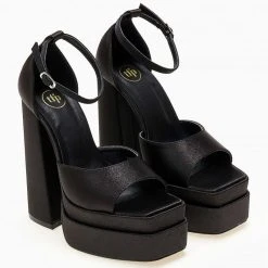Πέδιλα Platform σατέν TFP με μπαρέτα - Μαύρο -Γόβες Εκπτώσεις pedila platform saten tfp me mpareta 104443 0kco