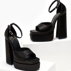 Πέδιλα Platform σατέν TFP με μπαρέτα - Μαύρο -Γόβες Εκπτώσεις pedila platform saten tfp me mpareta 104443 1mvr