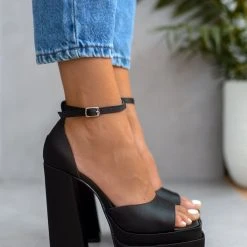 Πέδιλα Platform σατέν TFP με μπαρέτα - Μαύρο