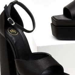 Πέδιλα Platform σατέν TFP με μπαρέτα - Μαύρο -Γόβες Εκπτώσεις pedila platform saten tfp me mpareta 104443 pf6h