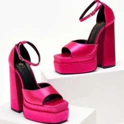 Πέδιλα Platform σατέν TFP με μπαρέτα - Φούξια -Γόβες Εκπτώσεις pedila platform saten tfp me mpareta 104444 dv1h 1