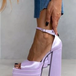 Πέδιλα Platform σατέν TFP με μπαρέτα - Λιλά