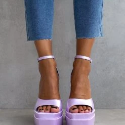 Πέδιλα Platform σατέν TFP με μπαρέτα - Λιλά -Γόβες Εκπτώσεις pedila platform saten tfp me mpareta 104445 k6ix