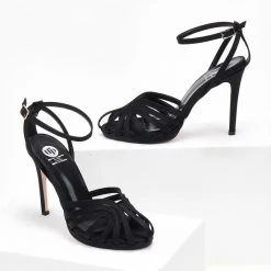 Πέδιλα ρετρό σατέν με μπαρέτα Tfp - Μαύρο -Γόβες Εκπτώσεις pedila retro saten me mpareta tfp 108631 4rai