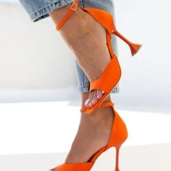 Πέδιλα σατέν Estil με ιδιαίτερο τακούνι - Πορτοκαλί