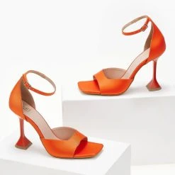 Πέδιλα σατέν Estil με ιδιαίτερο τακούνι - Πορτοκαλί -Γόβες Εκπτώσεις pedila saten estil me idiaitero takouni 103680 yn7g