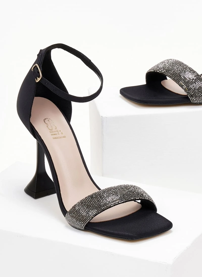 Πέδιλα σατέν ESTIL με Strass φάσα - Μαύρο 3 Πέδιλα σατέν ESTIL με Strass φάσα - Μαύρο - Image 3