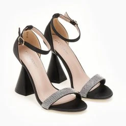 The Fashion Project Πέδιλα σατέν με ιδιαίτερο τακούνι - Μαύρο -Γόβες Εκπτώσεις pedila saten me idiaitero takouni 107241 ys09