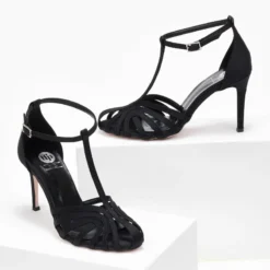 Πέδιλα σατέν με ρετρό σχέδιο Tfp Exclusive - Μαύρο -Γόβες Εκπτώσεις pedila saten me retro sxedio tfp exclusive 108374 kykv