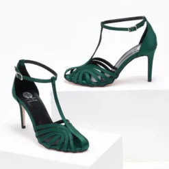 Πέδιλα σατέν με ρετρό σχέδιο Tfp Exclusive - Κυπαρισσί -Γόβες Εκπτώσεις pedila saten me retro sxedio tfp exclusive 108378 95pl