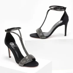 Πέδιλα σατέν με Strass Tfp - Μαύρο -Γόβες Εκπτώσεις pedila saten me strass tfp 108637 8jk8