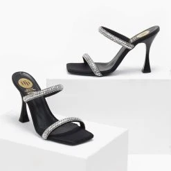 Πέδιλα σατέν με Strass Tfp - Μαύρο -Γόβες Εκπτώσεις pedila saten me strass tfp 108792 5o2z