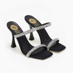 Πέδιλα σατέν με Strass Tfp - Μαύρο -Γόβες Εκπτώσεις pedila saten me strass tfp 108792 sm2z