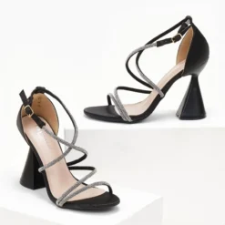 The Fashion Project Πέδιλα σατέν με τακούνι καμπάνα - Μαύρο -Γόβες Εκπτώσεις pedila saten me takouni kampana 107222 kbvr