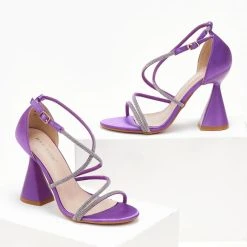 The Fashion Project Πέδιλα σατέν με τακούνι καμπάνα - Μωβ -Γόβες Εκπτώσεις pedila saten me takouni kampana 107223 5xk6