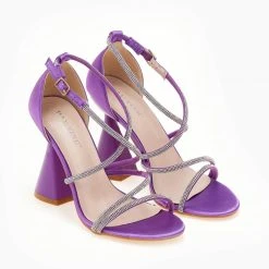 The Fashion Project Πέδιλα σατέν με τακούνι καμπάνα - Μωβ -Γόβες Εκπτώσεις pedila saten me takouni kampana 107223 t6p2