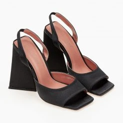 The Fashion Project Πέδιλα σατέν με τρίγωνο τακούνι - Μαύρο -Γόβες Εκπτώσεις pedila saten me trigwno takouni 102084 j0ei