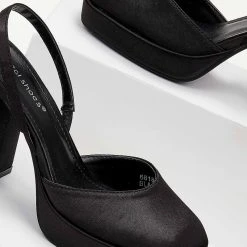The Fashion Project Πέδιλα σατέν με χοντρό τακούνι - Μαύρο -Γόβες Εκπτώσεις pedila saten me xontro takouni 102032 kj9e