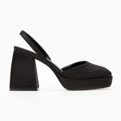 The Fashion Project Πέδιλα σατέν με χοντρό τακούνι - Μαύρο