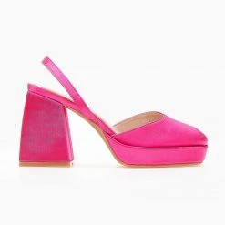 The Fashion Project Πέδιλα σατέν με χοντρό τακούνι - Φούξια