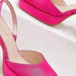 The Fashion Project Πέδιλα σατέν με χοντρό τακούνι - Φούξια -Γόβες Εκπτώσεις pedila saten me xontro takouni 102033 lemh
