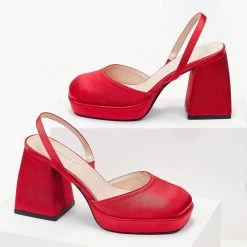 The Fashion Project Πέδιλα σατέν με χοντρό τακούνι - Μπορντό -Γόβες Εκπτώσεις pedila saten me xontro takouni 102034 a36f