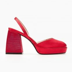 The Fashion Project Πέδιλα σατέν με χοντρό τακούνι - Μπορντό