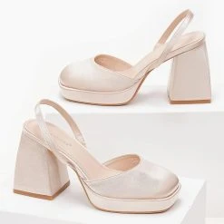 The Fashion Project Πέδιλα σατέν με χοντρό τακούνι - Σομόν -Γόβες Εκπτώσεις pedila saten me xontro takouni 102035 7tui