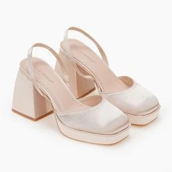 The Fashion Project Πέδιλα σατέν με χοντρό τακούνι - Σομόν -Γόβες Εκπτώσεις pedila saten me xontro takouni 102035 nx3z