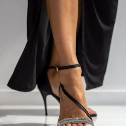 Πέδιλα σατέν TFP με διπλή σειρά Strass - Μαύρο