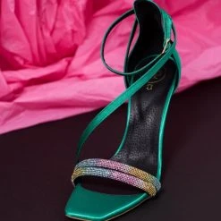 Πέδιλα σατέν TFP με διπλή σειρά Strass - Σμαραγδί -Γόβες Εκπτώσεις pedila saten tfp me dipli seira strass 100647 2k29
