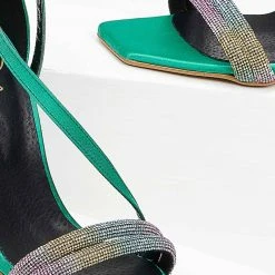 Πέδιλα σατέν TFP με διπλή σειρά Strass - Σμαραγδί -Γόβες Εκπτώσεις pedila saten tfp me dipli seira strass 100647 h7s3