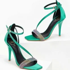 Πέδιλα σατέν TFP με διπλή σειρά Strass - Σμαραγδί -Γόβες Εκπτώσεις pedila saten tfp me dipli seira strass 100647 imj9