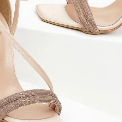 Πέδιλα σατέν TFP με διπλή σειρά Strass - Nude -Γόβες Εκπτώσεις pedila saten tfp me dipli seira strass 100760 15wt