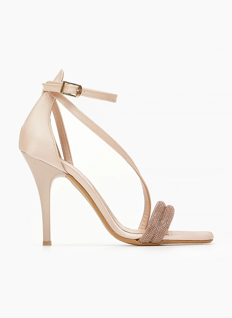 Πέδιλα σατέν TFP με διπλή σειρά Strass - Nude 2 Πέδιλα σατέν TFP με διπλή σειρά Strass - Nude - Image 2