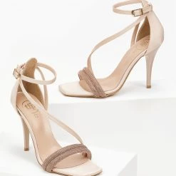 Πέδιλα σατέν TFP με διπλή σειρά Strass - Nude -Γόβες Εκπτώσεις pedila saten tfp me dipli seira strass 100760 b0t9