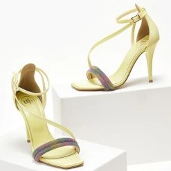 Πέδιλα σατέν TFP με διπλή σειρά Strass - Κίτρινο -Γόβες Εκπτώσεις pedila saten tfp me dipli seira strass 104762 ke04