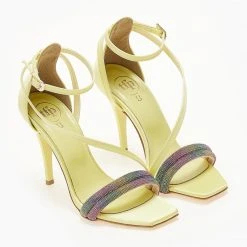 Πέδιλα σατέν TFP με διπλή σειρά Strass - Κίτρινο -Γόβες Εκπτώσεις pedila saten tfp me dipli seira strass 104762 plr1
