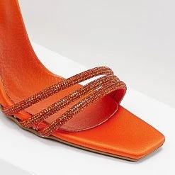 Πέδιλα σατέν TFP με Strass λουράκια - Πορτοκαλί -Γόβες Εκπτώσεις pedila saten tfp me strass lourakia 104261 7hk3