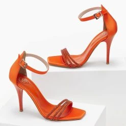 Πέδιλα σατέν TFP με Strass λουράκια - Πορτοκαλί -Γόβες Εκπτώσεις pedila saten tfp me strass lourakia 104261 81i9