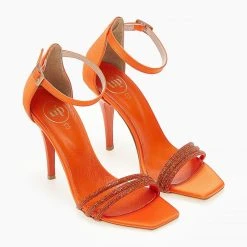 Πέδιλα σατέν TFP με Strass λουράκια - Πορτοκαλί -Γόβες Εκπτώσεις pedila saten tfp me strass lourakia 104261 ad9r