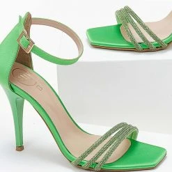 Πέδιλα σατέν TFP με Strass λουράκια - Λαχανί 11 Πέδιλα σατέν TFP με Strass λουράκια - Λαχανί -Γόβες Εκπτώσεις pedila saten tfp me strass lourakia 104262 6e3p