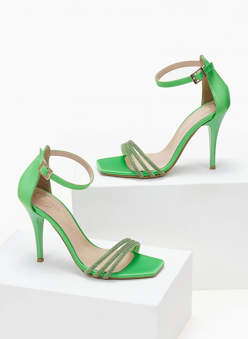 Πέδιλα σατέν TFP με Strass λουράκια - Λαχανί 3 Πέδιλα σατέν TFP με Strass λουράκια - Λαχανί - Image 3