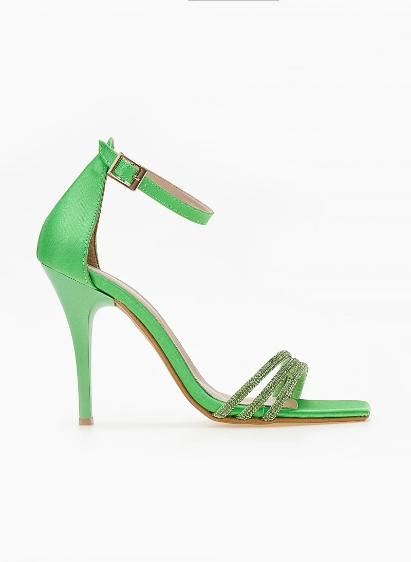 Πέδιλα σατέν TFP με Strass λουράκια - Λαχανί 2 Πέδιλα σατέν TFP με Strass λουράκια - Λαχανί - Image 2