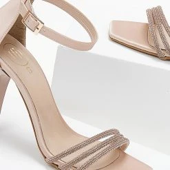 Πέδιλα σατέν TFP με Strass λουράκια - Nude -Γόβες Εκπτώσεις pedila saten tfp me strass lourakia 104309 le1y