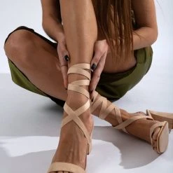 The Fashion Project Πέδιλα Suede με κορδόνια - Μπεζ -Γόβες Εκπτώσεις pedila suede me kordonia 100352 ski3