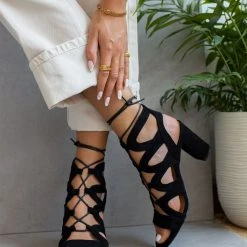 The Fashion Project Πέδιλα Suede με κορδόνια - Μαύρο