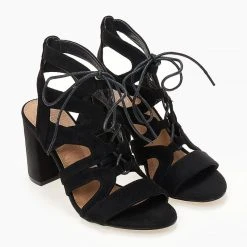 The Fashion Project Πέδιλα Suede με κορδόνια - Μαύρο -Γόβες Εκπτώσεις pedila suede me kordonia 103976 kiox