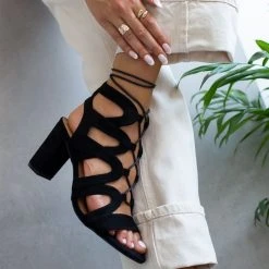 The Fashion Project Πέδιλα Suede με κορδόνια - Μαύρο -Γόβες Εκπτώσεις pedila suede me kordonia 103976 lhja 1